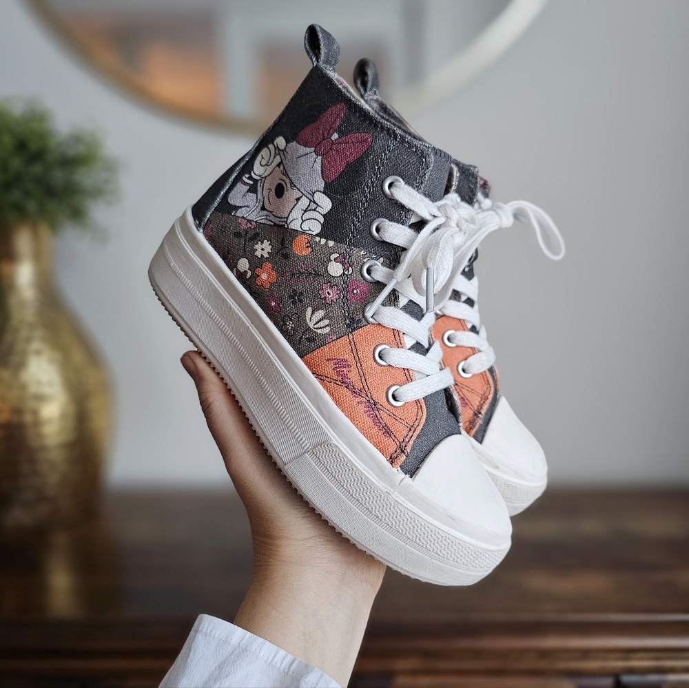 🎀 Disney Minnie Mouse Floral High-Top Sneakers | Kids Size 2 | Canvas Patchwork